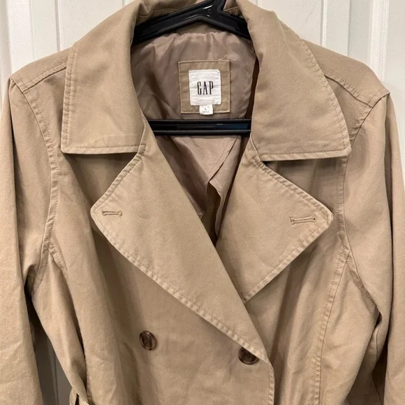GAP Khaki Double-Breasted Trench Coat sz L - Picture 3 of 6